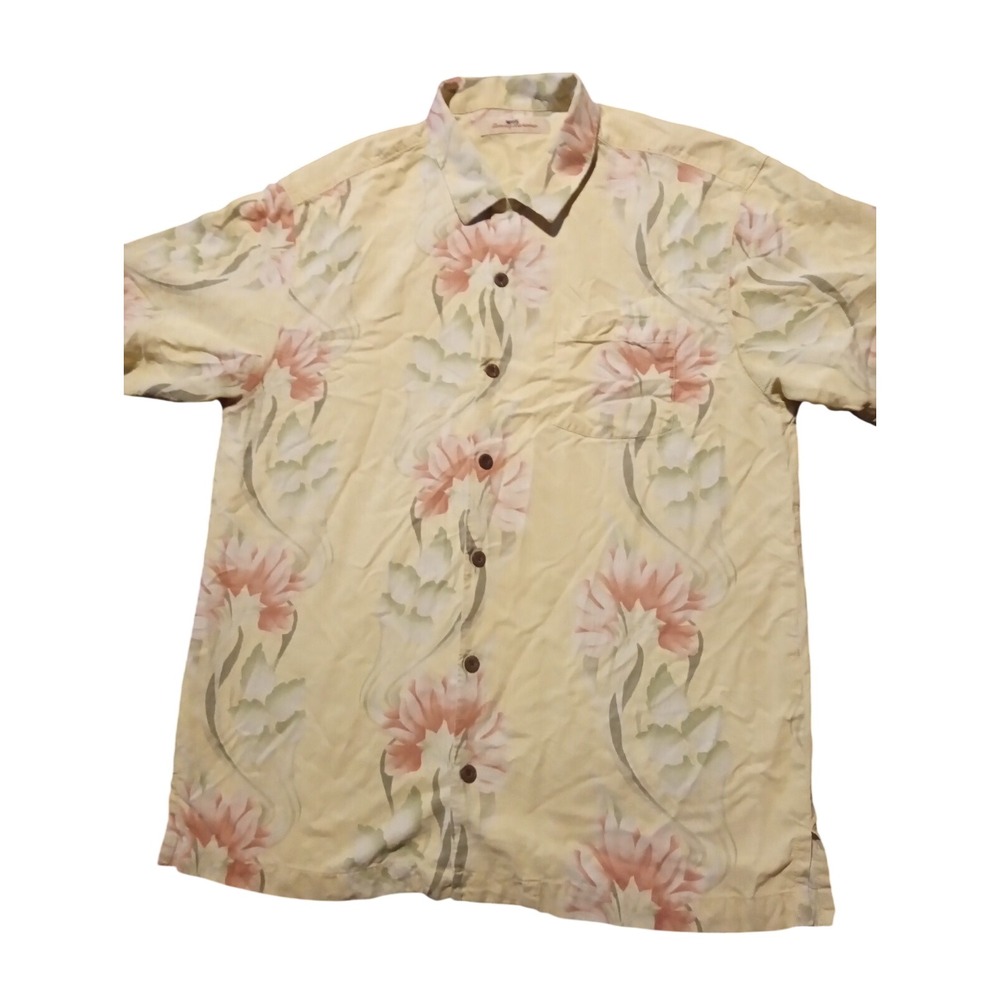 Tommy Bahama Shirt Men L Short Sleeve Hawaiian Relaxed Floral Silk Button Up
